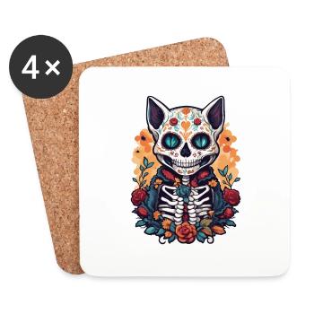 La Catrina / Tatouage / Mexique / Animal / Chat - Dessous de verre (lot de 4) - blanc - Devant