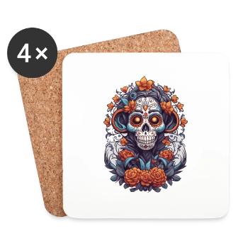 La Catrina/ Tattoo / Mexico / Animal / Monkey - Coasters (set of 4) - white - Front