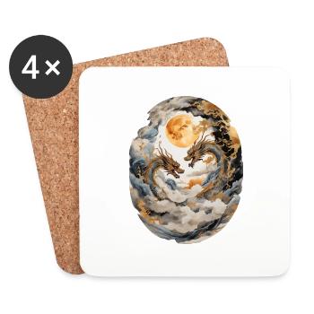 Dragons japonais - Dessous de verre (lot de 4) - blanc - Devant