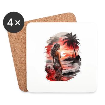 Woman on the beach looking at the red sunset - Coasters (set of 4) - white - Front