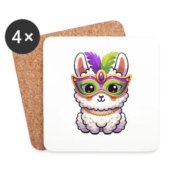 Mardi Gras Llama Party Design - Coasters (set of 4) - white - Front