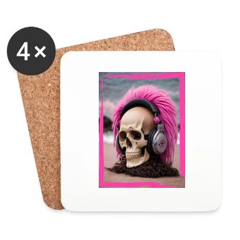 Pink DJ Surfer Skull - Untersetzer (4er-Set) - Weiß - Vorne