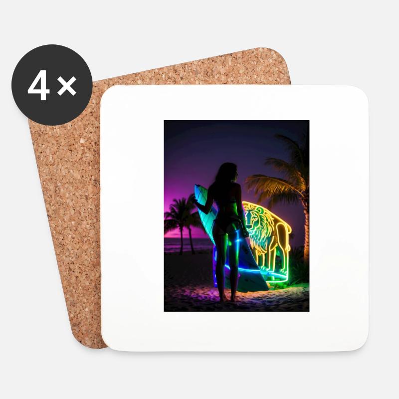Lion Surfer - Untersetzer (4er-Set) - Weiß