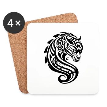 Tribal Drache - Untersetzer (4er-Set) - Weiß - Vorne