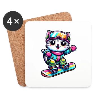 Chat Snowboard Snowboarder Mignon - Dessous de verre (lot de 4) - blanc - Devant