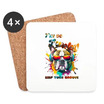 I'm so Funky. keep your groove. Bouledogue - Dessous de verre (lot de 4) - blanc - Devant
