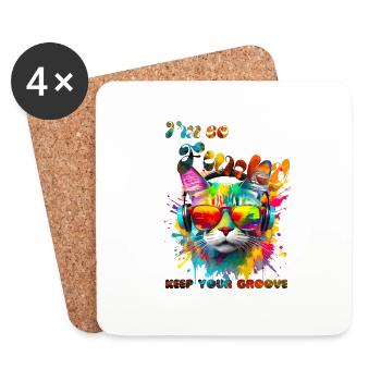 I'm so Funky. keep your groove. Chat - Dessous de verre (lot de 4) - blanc - Devant