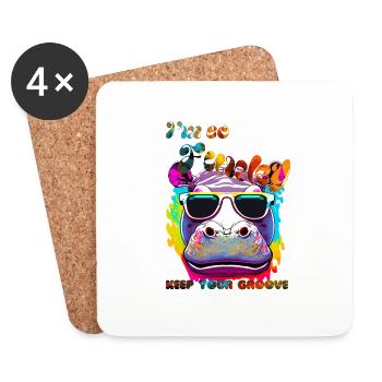 I'm so Funky. keep your groove. Hippopotame - Dessous de verre (lot de 4) - blanc - Devant