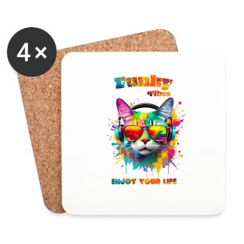 Funky vibes. enjoy your life. Chat - Dessous de verre (lot de 4) - blanc - Devant