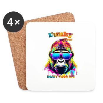 Funky vibes. enjoy your life. Gorille - Dessous de verre (lot de 4) - blanc - Devant