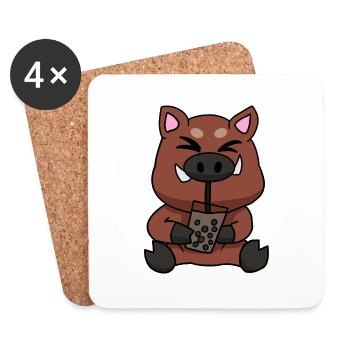 Bubble Tea Drinking Wild Boar Anime Kawaii - Coasters (set of 4) - white - Front