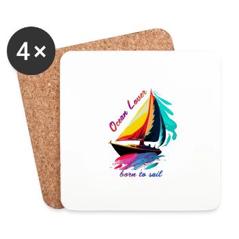 Ocean Lover, geboren zum Segeln. Segelschiff - Untersetzer (4er-Set) - Weiß - Vorne