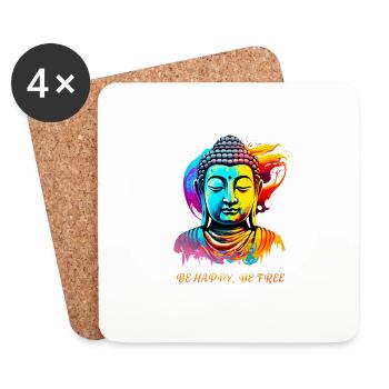 Boudha. Be happy, Be free - Dessous de verre (lot de 4) - blanc - Devant