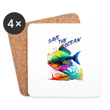 Rettet den Ozean. Bunte Fische - Untersetzer (4er-Set) - Weiß - Vorne