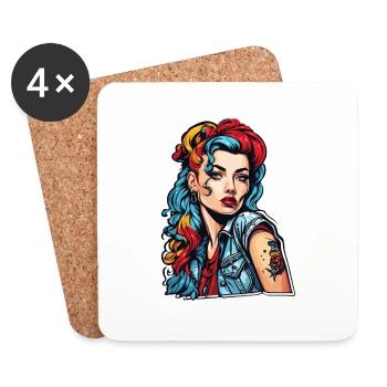 Rockabilly / Pin-up Girl / Girl Power / 50s - Coasters (set of 4) - white - Front