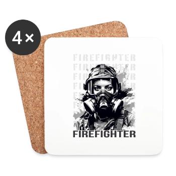 Feuerwehrfrau - Untersetzer (4er-Set) - Weiß - Vorne