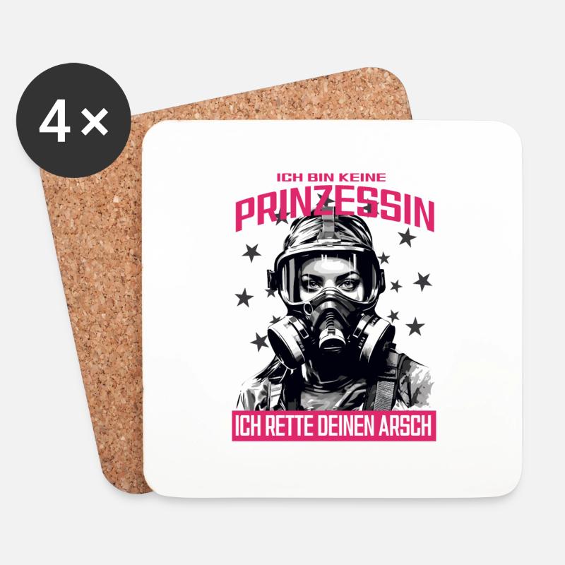 Feuerwehr Prinzessin T-Shirt - Untersetzer (4er-Set) - Weiß