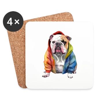 Lustige Englische Bulldogge in der Hundekleidung. - Untersetzer (4er-Set) - Weiß - Vorne