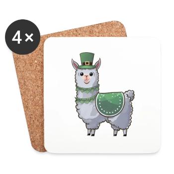 St. Patrick's Day Cute Llama Cartoon - Coasters (set of 4) - white - Front