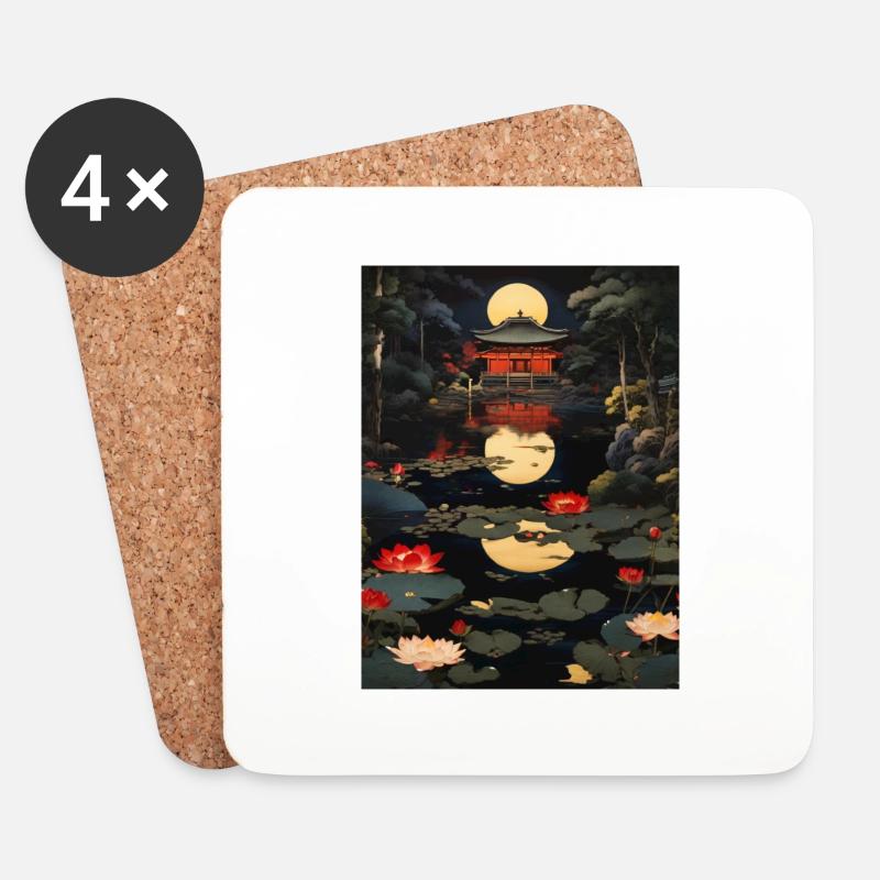 Japanische Kunst Illustration Malerei - Untersetzer (4er-Set) - Weiß
