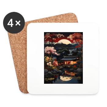 Japanese Art Illustration Painting - Coasters (set of 4) - white - Front