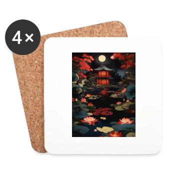 Japanese Art Illustration Painting - Coasters (set of 4) - white - Front