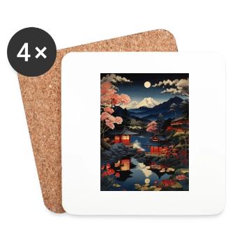 Japanese Art Illustration Painting - Coasters (set of 4) - white - Front