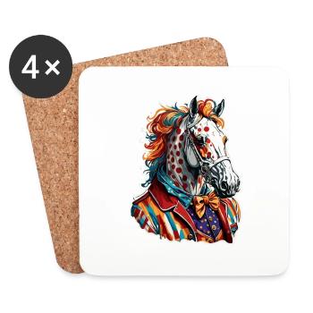 Clown Animal / Cirque / Drôle / Coloré / Spectacle / Cheval - Dessous de verre (lot de 4) - blanc - Devant