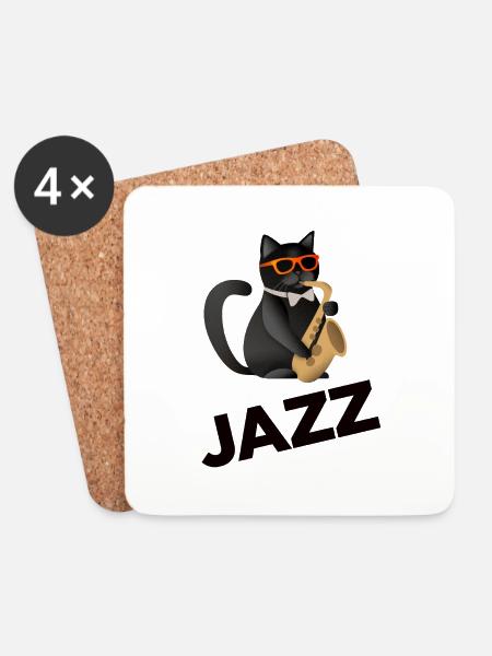 Jazz Cat Sax - Coasters (set of 4) - white
