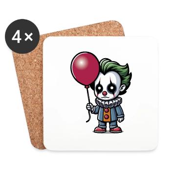 Petit clown effrayant aux cheveux verts avec un ballon - Dessous de verre (lot de 4) - blanc - Devant