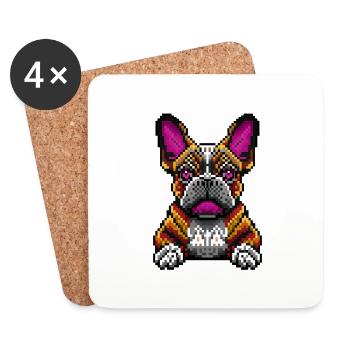 French Bulldog - A Pixel Art, Block Pixelated Dog - Coasters (set of 4) - white - Front