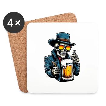 Crâne / Crâne / Squelette / Gothique / Bière - Dessous de verre (lot de 4) - blanc - Devant
