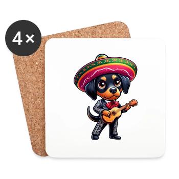 Doberman dans le rôle du guitariste mariachi Cinco de Mayo - Dessous de verre (lot de 4) - blanc - Devant