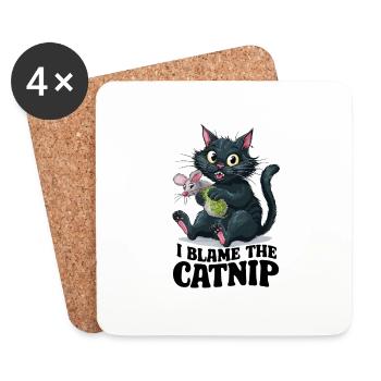 I Blame The Catnip - Cute Mischievous Cat - Coasters (set of 4) - white - Front