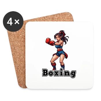 Boxeur / Sports / Combat / Arène / Ring de boxe / Poings - Dessous de verre (lot de 4) - blanc - Devant