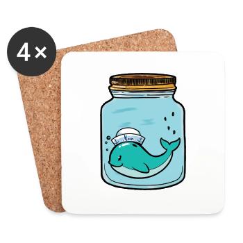 Baleine, Poisson, Poisson, Aquarium, Zoologie, Zoo, Animaux - Dessous de verre (lot de 4) - blanc - Devant