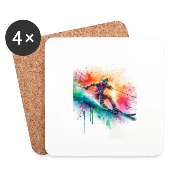 Watercolor skier - Coasters (set of 4) - white - Front