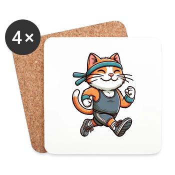 Cat Jogging Marathon Running Fun - Coasters (set of 4) - white - Front