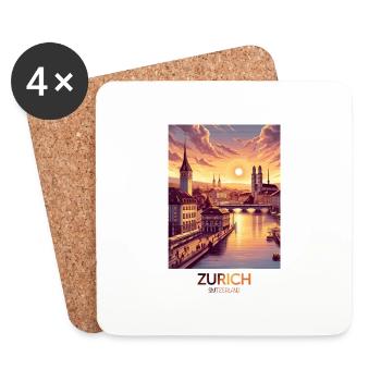 Zurich City Art Design City Impression de ville - Dessous de verre (lot de 4) - blanc - Devant