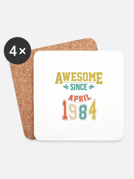 April 1984 Birthday April 1984 Gift 1984 - Coasters (set of 4) - white
