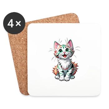 Süße Katze mit großen Augen mit grünem Fell - Untersetzer (4er-Set) - Weiß - Vorne