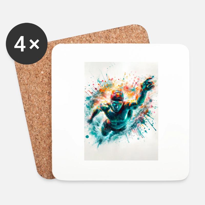 Aquarell-Schwimmer - Untersetzer (4er-Set) - Weiß