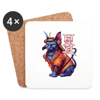 Samurai-Katze - Ninja-Kätzchen - Untersetzer (4er-Set) - Weiß - Vorne