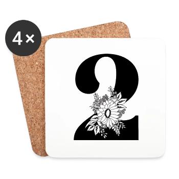 Number 2 Black Floral -2nd Floral Anniversary - Coasters (set of 4) - white - Front