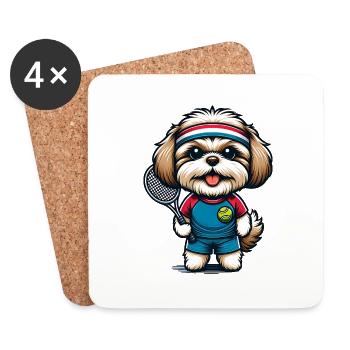 Bolonka Zwetna Joueur de tennis Amoureux des chiens - Dessous de verre (lot de 4) - blanc - Devant