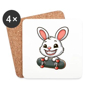 Süßer weißer Hase Kaninchen Skateboard - Untersetzer (4er-Set) - Weiß - Vorne