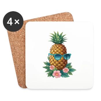 Ananas Pineapple Cool Sonnenbrille Geschenk - Untersetzer (4er-Set) - Weiß - Vorne