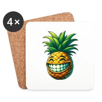 Pineapple Fruit Summer Cartoon Grin Cute Cool - Coasters (set of 4) - white - Front