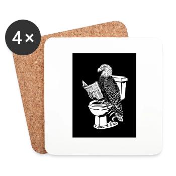 Adler lit un journal sur les toilettes – noir et blanc - Dessous de verre (lot de 4) - blanc - Devant