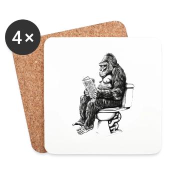 Gorilla genießt die Lektüre auf Toilette - Untersetzer (4er-Set) - Weiß - Vorne